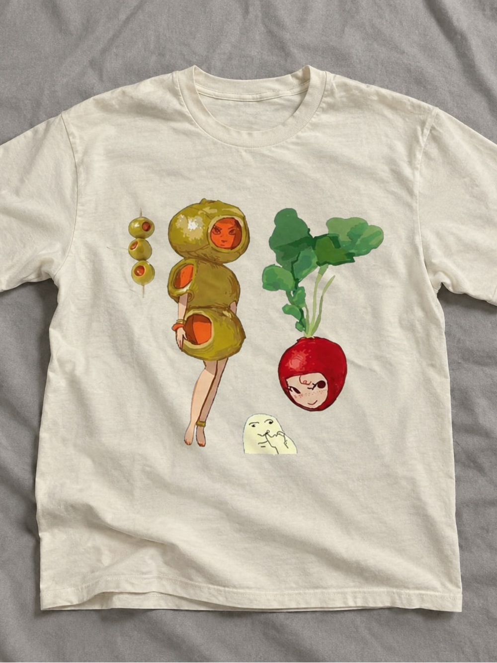 Whimsical Veggie Characters Gildan Cream Short Sleeve Tee
